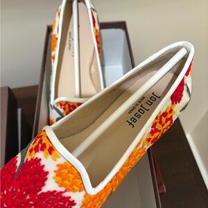 Red and Orange Artistic Flats with White Trim